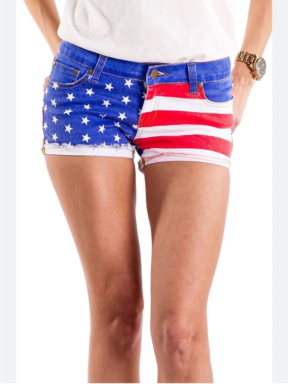 NWT Women's Liberty Jean Shorts - Red, White & Blue Stretchy XL runs small